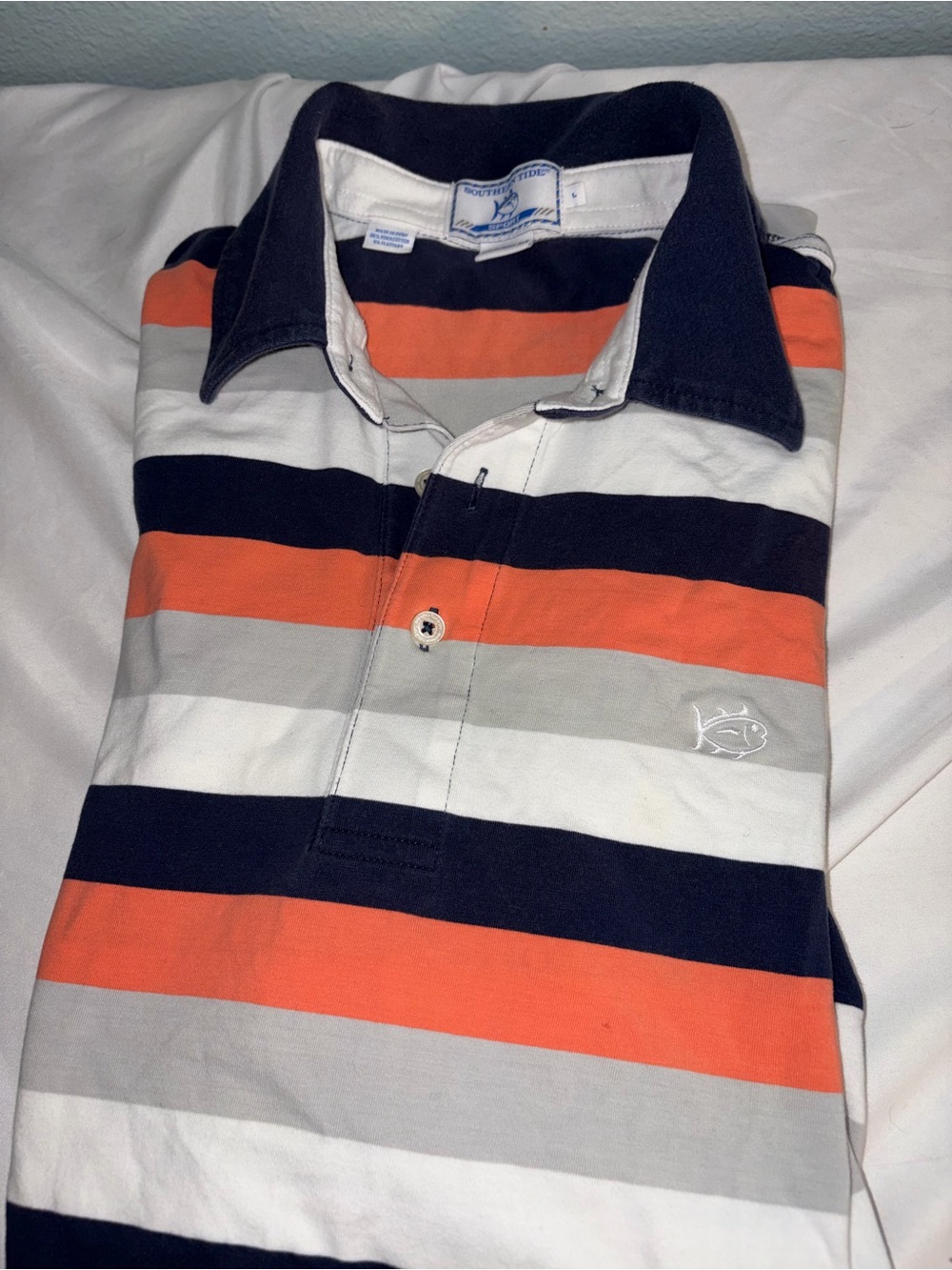 Southern Tide Men's Striped Polo - Orange, Navy & Gray